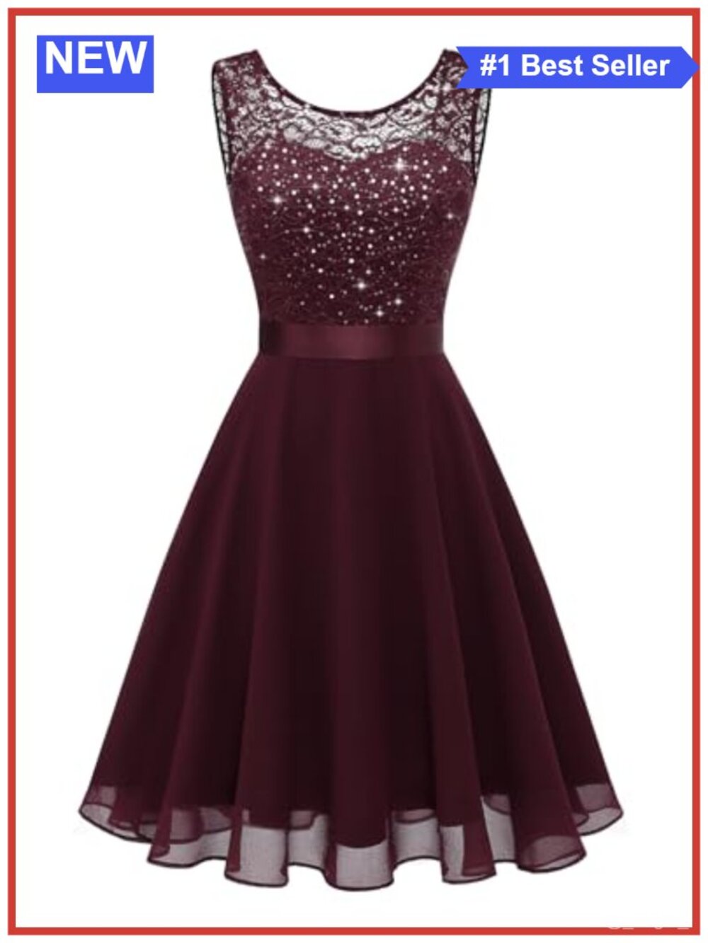 BeryLove Sleeveless Lace Sequin A-Line Cocktail Dress Formal Party